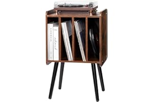 VEVOR Soporte para Tocadiscos 420 x 344 x 667 mm de 2 Niveles con 4 Gabinetes, Capacidad de 100 Álbumes, Gabinete de Discos de Vinilo de Madera con Estante de Exhibición para Sala de Estar, Marrón
