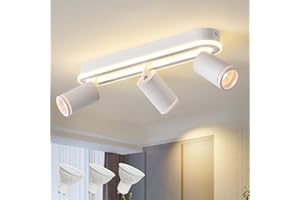 SANSHI Deckenleuchte 3 Flammig LED,Schwenkbar 350°Deckenstrahler,Deckenlampe mit unteres Glühen 27W+3x5W GU10 Spots,Modern Deckenspot Strahler 3000K Warmweiß,Spotlight Lampe für Wohnzimmer,Küche,Weiß
