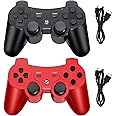 Hovlian Wireless Controller for PS3, Built-in Dual Vibration Gaming Remote Joystick Compatible with Playstation 3,with Charger Cable Cord(Black+Red)