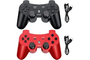 Hovlian Wireless Controller for PS3, Built-in Dual Vibration Gaming Remote Joystick Compatible with Playstation 3,with Charger Cable Cord(Black+Red)