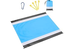 Eucomir Coperta da Spiaggia Coperta Picnic 210x200 CM,Anti Sabbia Portatile Coperta da Picnic con 4 Picchetti Fixed per la Spiaggia,il Campeggio,l'Escursionismo,Viaggi,Azzurro+Grigio