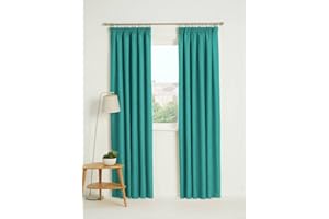 Kinfolk Textile Blackout Thermal Pencil Pleat Tape Top Insulated Pair of Blackout Curtains Including 2 Tiebacks (Teal, 46" x 54")