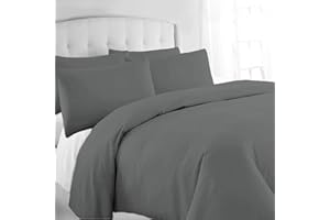 Pizuna Funda nordica 240x230 Algodon Gris Oscuro,Tejido Satinado de Lujo 100% algodón de Fibra Larga de 400 Hilos Funda nordica 240 cm con 2 Funda Almohada (Juego Funda nórdica Gris Oscuro)