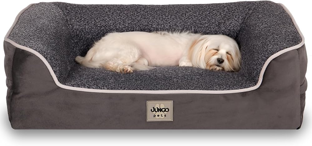 Jungolica Sezar Kedi ve Köpek Yatağı Antrasit 90x110 cm, Ortopedik Visco,%100 Su Geçirmez Alez, Çıkarılabilir Yıkanabilir Kılıf, Yan Destekli, Kaydırmaz Taban