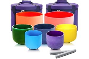 Hye-eun Lot de 7 bols chantants en cristal de 17,8 à 30,5 cm 432 Hz pour yoga, méditation avec étui de transport robuste (Coloré, 7 pièces)