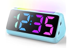 NETZU Wecker Digital, Digitaler Wecker Kinder mit Licht, Bunter LED Anzeige, 0-100% Helligkeitsdimmer, 2 Alarme, Snooze, 3 Wecklautstärke, USB Ladeanschluss, Kinderwecker für Schlafzimmer (Blau)