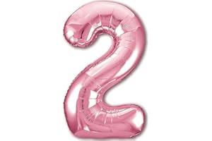 JONAMI Globo 2° Cumpleaños Número 2 Rosa Gigante, Globo XXL de 100cm. Decoración 2° Cumpleaños para Niña. Aire o Helio.