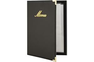 SECURIT - Portamenús Classic Line - 1 Inserto Fijo Doble Cara = 4 Páginas A5 - Posibilidad de Añadir Insertos Adicionales - Café, Bar, Restaurante - Imitación cuero PU - Color Negro
