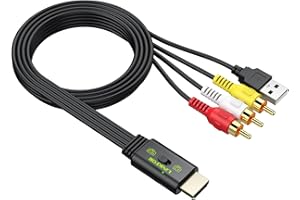 LiNKFOR Convertisseur RCA vers HDMI avec Câble Intégré 150cm Switch 4:3/16:9 & 1080P/60Hz Optimisé pour Lecteurs DVD/VHS/VCR