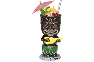 SuproBarware Tiki, set di bicchieri da cocktail da 300 ml, in ceramica colorata, decorazione hawaiana per feste esotiche