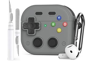AhaStyle Game Console Design per AirPods 4 Custodia Cover con Clip di Blocco Sicura Antiurto Completa TPU AirPods di 4a Generazione Cover Pelle Protettiva con Kit di Pulizia per Apple AirPods 4 2024