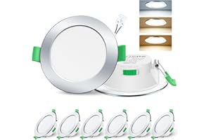ALUSSO LIGHTING LED Recessed Ceiling Lights 230V 7W Ultra Flat Dimmable Downlights IP44 Spotlights for Bathroom, 3000K WarmWhite 4000K NeutralWhite 6500K CoolWhite Adjustable, 6Pack Round Chrome