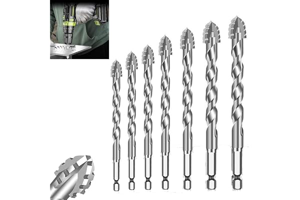 Serplex 7Pcs Alloy Steel Carbide Drill Bits for Ceramic Tiles, Ceramic, Glass, Marble, Concrete, 3/4/5/6/8/10/12mm High Impact 4-Edge Sawtooth Power Drill Bits Hex Shank Hole Opener Drill Bit