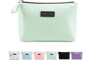 Small Cosmetic Bag for Purse MAANGE Small Makeup Bag Portable Travel Makeup Pouch Waterproof PU Leather Make up Bag with Handle Cute Versatile Zipper Pouch for Women (Green)