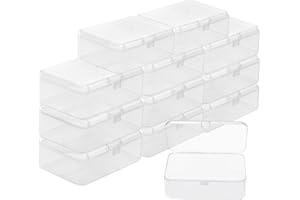BELLE VOUS Petite Boite de Rangement Plastique Transparent avec Couvercle à Charnière (Lot de 12) - L9 x l6 x H3,3 cm - Mini Boite Rangement Plastique pour Pilules, Perles, Bijoux et Artisanat