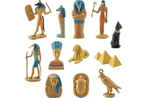 Ghzste 12 Pcs Ancient Egypt Egyptian God Goddess Figurines Set Egyptian Statues PVC Miniature Statues Set Educational Birthday Party Gift