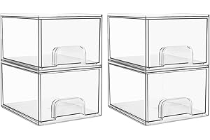 Vtopmart Lot de 4 tiroirs de rangement empilables en acrylique pour salle de bain,Bacs de rangement en plastique transparent pour coiffeuse, garde-manger, organisateur de la maison