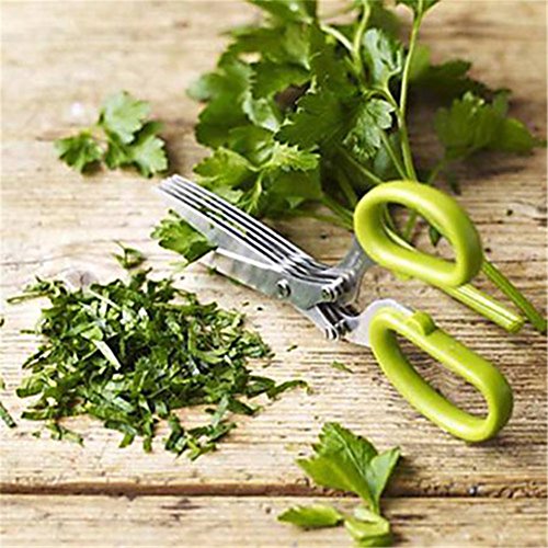 dekawei Edelstahl Küche Messer 5 Schichten Schere Sushi Geschreddertes Frühlingszwiebel Schnitt Kräuter Gewürze Schere Kochen Tools + Reinigung Kamm - 2