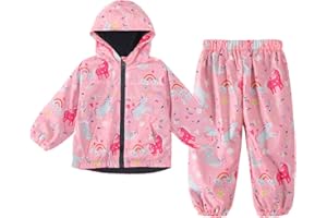 LZH Ragazzi Ragazze Impermeabile, Giacca Impermeabile con Cappuccio Cappotto Pantaloni Completi 2 PZ