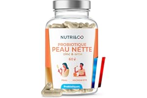 NUTRI & CO Probiotique Peau Nette - Cible Imperfections & Régule la production de Sébum - Zinc Bisglycinate + Ortie + Probiotiques Brevetées Axe Microbiote-Peau - 60 gélules Vegan Fabriqué en France