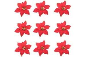 Yuknees Glitter Poinsettia,Glitter Christbaumschmuck,30 Stück Weihnachtsblumen,6" Weihnachtsblumen Künstlich,Weihnachtsbaum Weihnachtskranz,Weihnachten Blumen Deko,Aufhängen Weihnachtsbaum (Rot)
