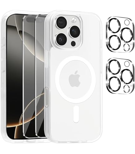 BERFY Custodia Glitterata Per IPhone 16 (6,1'') Con Kit 3 In 1: Cover Rigida + Pellicola Schermo + Protezione Fotocamera, Anti-ingiallimento, Trasparente - 4