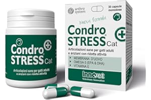 Innovet Condrostress (+), per Gatti Adulti e Anziani con rigidità articolare, preserva la capacità di Movimento, neutralizza i Radicali Liberi - Confezione da 30 Capsule