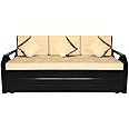 Royal Bed Manufacturer King Size Metal Sofa Cum Bed with Hydraulic Storage | 3 Seater | 6 X 6 | Washable Cream Fabric, Matte Black Finish