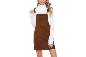 Dasongff Salopette Robe Femme Velours Côtelé, Salopette Jupe Grande Taille, avec Poches, Bretelles Ajustable, Couleur Unie, Salopettes Jupe à Bretelles A-Ligne Rétro pour Dame Fille Automne