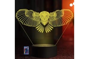 HPBN8 Ltd Iluzja optyczna 3D sowa lampka nocna 7/16 zmieniających się kolorów zasilana przez USB pilot zdalnego sterowania przełącznik dotykowy LED lampa 3D Boże Narodzenie urodziny dekoracja pokoju