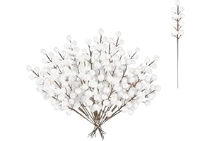 23GUANYI 16 PCS Bacche Bianche Natale Decorazioni, Artificiale Bacche Natalizie Rami Decorativi di Agrifoglio Decorativo per Albero di Natale Ghirlanda Inverno Casa Matrimonio Decorazione Fai da te Artigianato