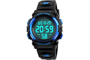 HMJIA Dziecięcy zegarek chłopięcy dla 5-16 lat, wodoodporny zegarek cyfrowy dla dzieci 5ATM z alarmem/datą/stoperem/LED