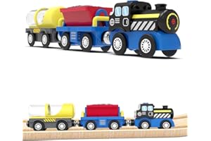 LiRiQi Train de locomotives à Piles, Train de Ravitaillement, Train Électrique Haute Vitesse, Circuit Train en Bois Enfant Compatible avec Rails en Bois Enfants Lok, Voiture Jouet pour Les Tout-Petits