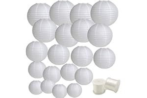 Aisamco 20 pezzi Lanterna di carta bianca cinese Lanterne di carta appese 4 "6" 8" 10" 12 "con lenza da pesca monofilamento per decorazioni per feste di nozze