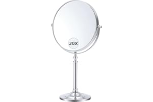 MIYADIVA Miroir grossissant 20x, miroir grossissant double face 1X et 20X sur pied, grand miroir grossissant de table, miroir grossissant avec rotation à 360° pour la salle de bain ou la chambre à coucher.