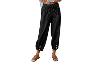 CrystErzoix Pantaloni Donna Estivi Leggeri Cotone Pantaloni a 7/8 Gamba Larga Casual Pantaloni Cropped Harem Pants Elastici in Vita per Spiaggia Vacanze
