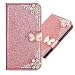 Produktbild 3D Butterfly Bling Glitter Glitzer Diamond Musterg Ledertasche Slim Retro Bookstyle mit Standfunktion Karteneinschub Magnetverschluss Flip Wallet Hülle Schutzhülle für Samsung Galaxy J4 2018