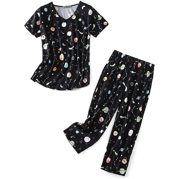 YIJIU Women's Soft Cat Print Pajama Set - Short Sleeve Top & Capri Pants, 95% Polyester 5% Spandex, Queen/XX-Large - View #4
