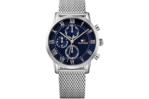 Tommy Hilfiger 1791398 Kane Męski Zegarek Kwarcowy z Bransoletką Stalową, 44 mm, Srebrny
