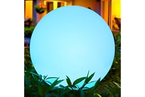 AIMOSEN Luz Solar LED RGB de Exterior, 30 cm Lámpara Solar de Jardín con Control Remoto, Cambia de 16 Colores, Luz de Bola Recargable Tipo C de 1200 mAh, IP66 Impermeable Deco Lámpara para Césped Patio Balcón