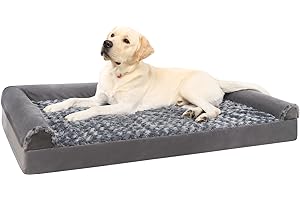 KSIIA Legowisko Ortopedyczne dla Psa, Łóżko 90x57x16cm, Zdejmowana Sofa, Zmywalne Antypoślizgowe, L Szary