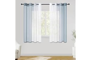 CUTEWIND Cortinas Visillos Gradiente Horizontal Visillo Degradado Salon Moderno con Ojales para Ventanas Habitación Dormitorio Infantil Cocina Sala 138x160cm Azul Agua