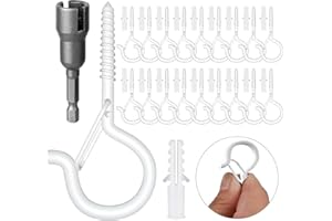 GIPTIME 18PCS Q-Hanger, Screw Hooks for Outdoor String Lights - Ceiling Hooks for Hanging Plants Wind Chimes, Safety Buckle Design, Windproof, 2.2 Inches, White …