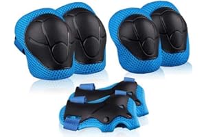 HEATIGO Kids Sports Protective Gear Set,6PCS Wrist Guard Knee Elbow Pads for Children Protection Skateboard Inline Roller Skating Biking Riding Scooter,Blue