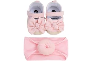 TMEOG Scarpine Prima Infanzia, Scarpe Primi Passi Bimba, Scarpe Neonato con Suole Morbide e Bowknot Bimba Neonata + 1PC Hairban