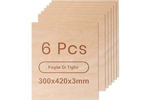 ROWOOD Compensato di legno di tiglio 3mm 6 pezzi a3 420x300mm Laser Engraving Materials Plywood Sheet per il modello di legno da costruzione Crafts Taglio laser Pittura pirografica