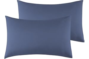 POLIGINO Federe Cuscini Letto Matrimoniale 50 x 80 cm,Coppia Federe in Microfibra Chiusura a Busta - Blu