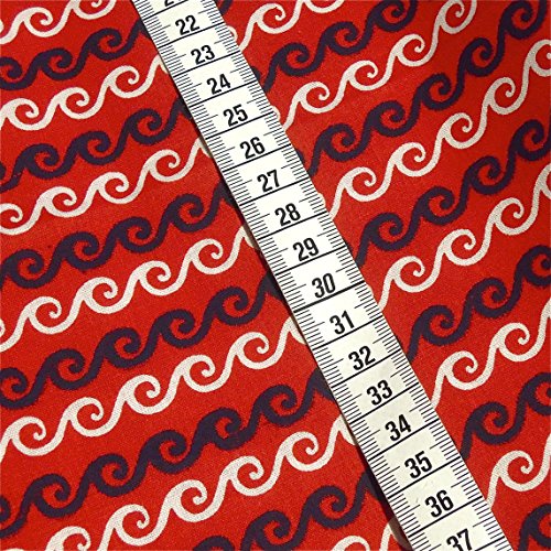 4×0,5m MARITIM Fische-Anker-Wellen rot-blau Muster-Mix BW-Stoff 100% Baumwolle Stoffbreite 1,4m (insgesamt 2m x 1,4m) - 4