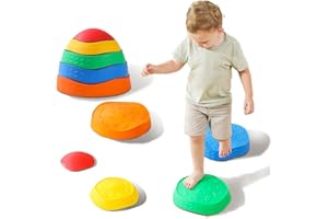 Sanfant Balanciersteine Flusssteine für Kinder ab 3 4 5 6 7 8 9 Jahre 5 Teile Stapelsteine Stapellagerung Balance Board Kindergeburtstag Gastgeschenke Eingeschulung Geschenk Mädchen und Jungen