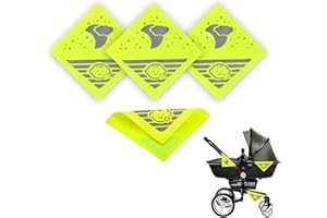 TOVBMUP Pack of 4 Pushchair Reflectors, Safety Reflectors, Ideal for Buggies, Bicycles, Trailers and More, Cute Babies and Clouds, Moon Stars Motif, Neon Yellow